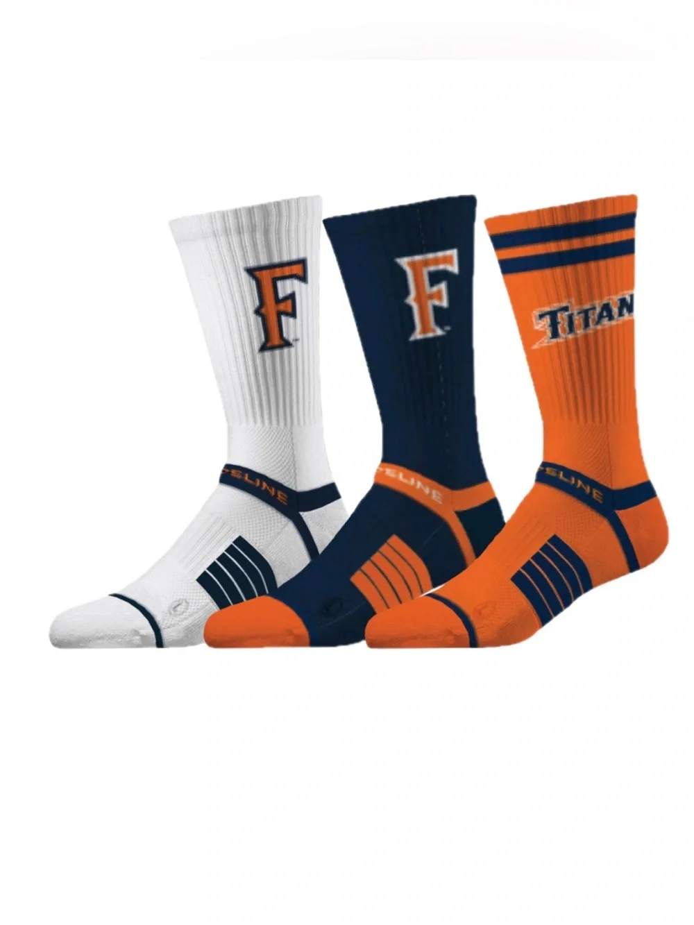 $40 Retail NIB Strideline 3-Pack Crew Socks California State Univ Fullerton